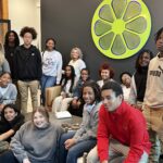 Group photos of MySiS and Jonesville Academy scholars in the lobby of Sublime Media Group